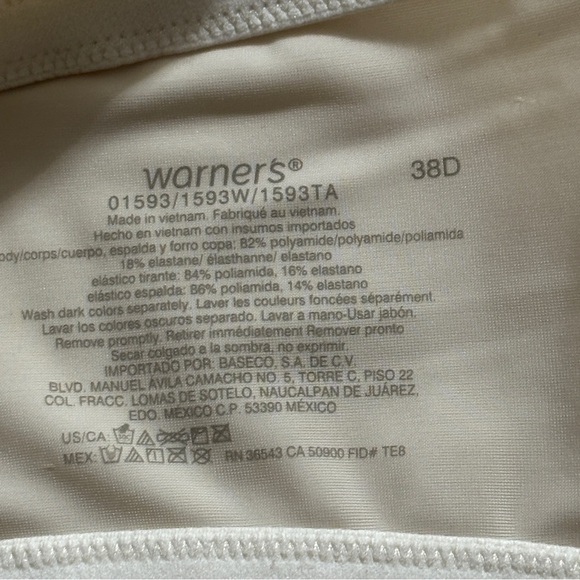 Warner’s Underwire Bra 38D Built In Extra Support Band In Cups Ivory #01593 - Picture 4 of 5